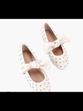 Kurt Geiger Girls Cream Bow Studded Ballet Flats